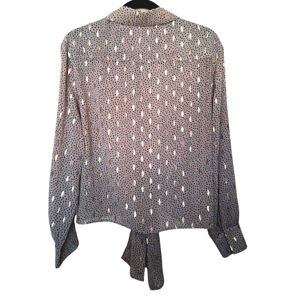 Elan Cream/Black Stripe and Gold-Foil Print Blouse Women's